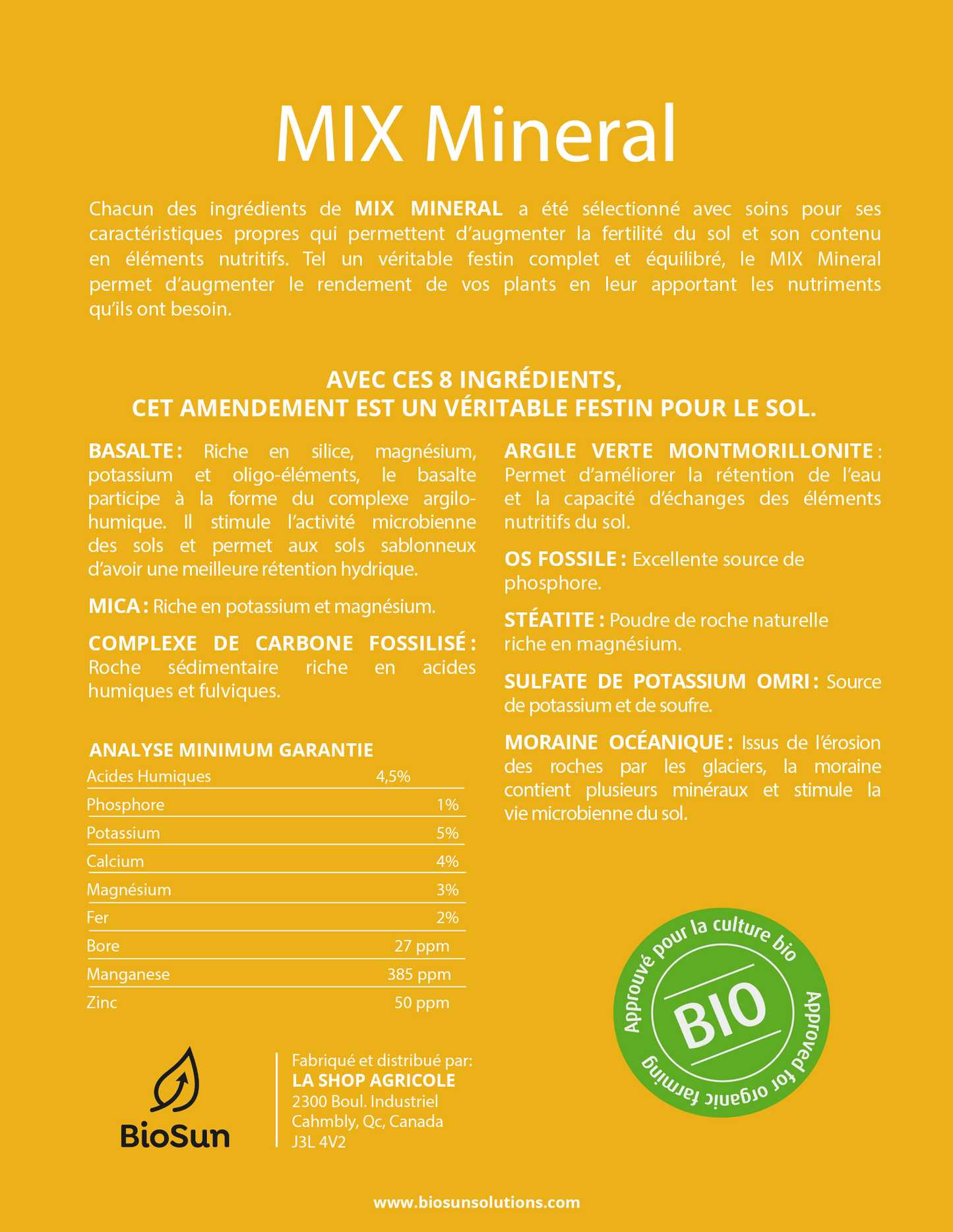 Mix Minéral 0-1-5 + Ca + Mg Biofertilizer granular slow release