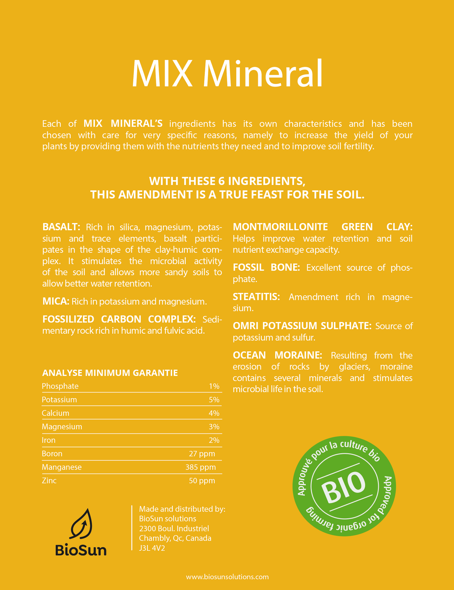 Mix Minéral 0-1-5 + Ca + Mg Biofertilizer granular slow release